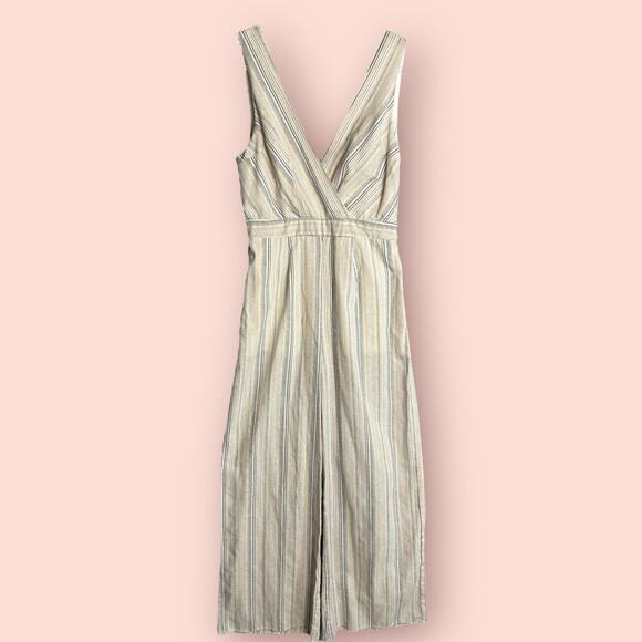 Neutral Linen Jumpsuit Romper Belt WaistPants v-neck size xs harper heritage - Picture 1 of 6